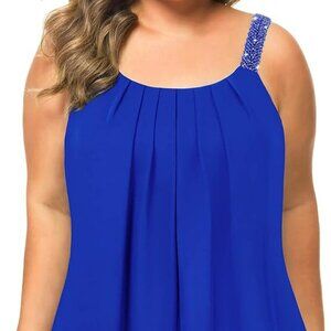 Cami Pleated Chiffon Tank Top Cami with Beaded Strap